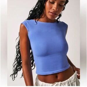 FP Movement by Free People Low Back Seamless Tee Size L/XLG Baby Blue NWOT